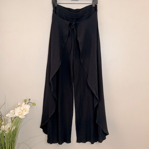Free People Pants - Free People Beach Saturday Night Ribbed Wrap Pants Size M Black